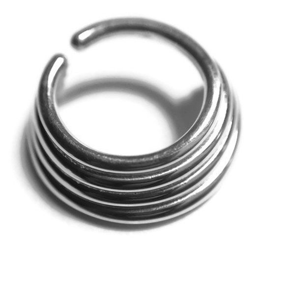 Quadruple Tapered Stacked Septum Ring ~ 4 Stack Layered Nose Ring ~ Nickel-Free Sterling Silver ~ Quad Piercing Hoop