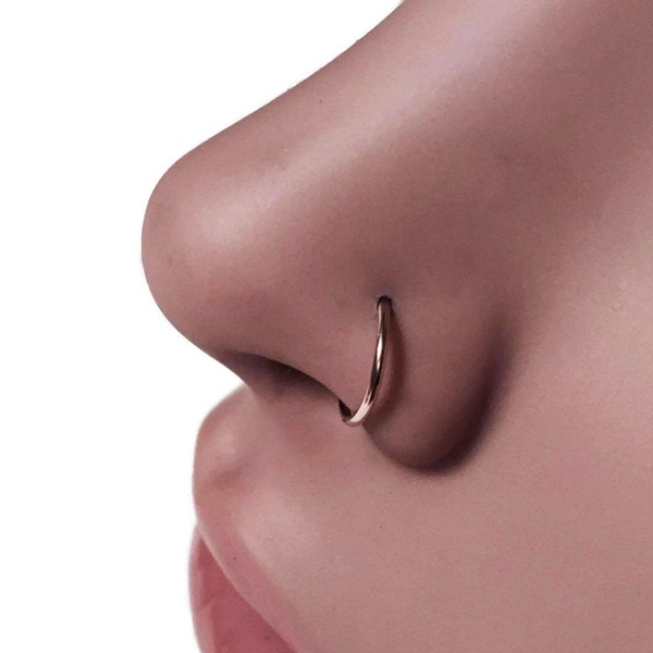 Solid 14 Karat Rose Gold Nose Hoop ~ Simple Nose Ring ~ Pink Gold Nostril Piercing ~ Classy Nose Ring ~ Minimalist Design