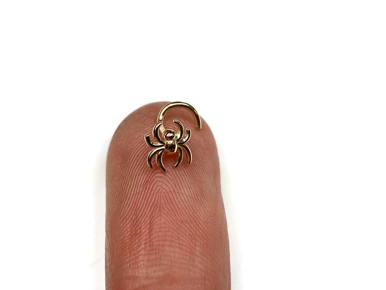 14K Yellow Spider Nose Stud ~ Solid Yellow Gold Arachnid Nose Screw ~ Pierced Nose Jewelry ~ Insect Body Jewelry ~ 14 Karat Gold Bug Jewelry