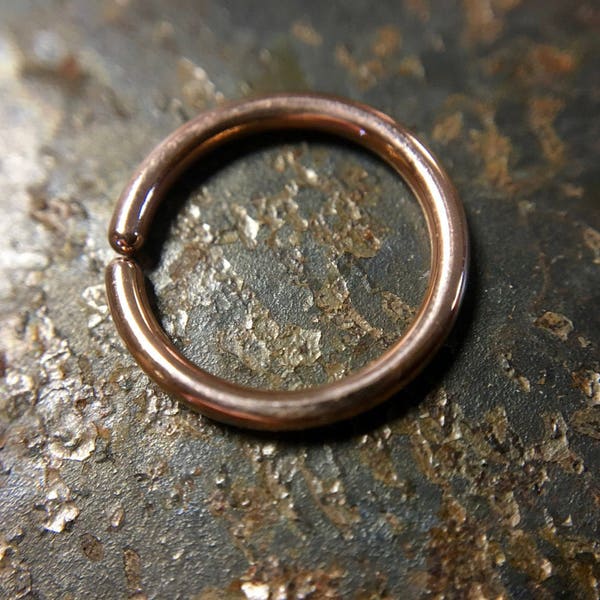 Solid 14 Karat Rose Gold Septum Ring ~ Pink Gold Seam Ring ~ Hypoallergenic ~ Simple Body Jewelry ~ Plain Solid Gold Nose Hoop