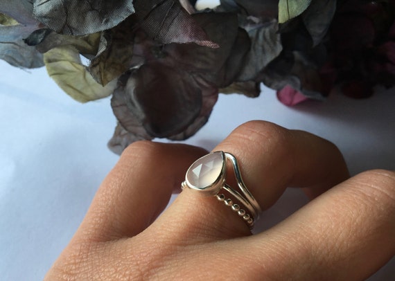 Bague Argent Massif 925 - Jonc Créateur Pierre Rose - Vintage