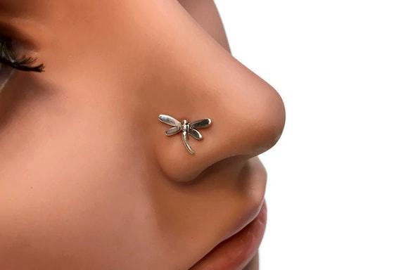 Dragonfly Nose Stud Sterling Silver Dragon Fly Nose Screw Pierced Nose Jewelry Insect Body Jewelry Etsy Canada