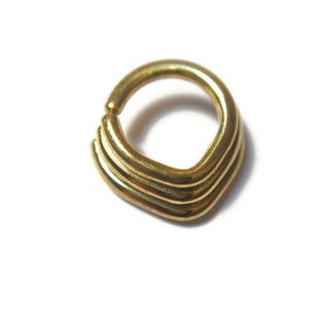 Solid 14 Karat Yellow Gold Layered Chevron Septum Ring - Triangle Stacked Nose Hoop ~ Triple Tapered Triangle Nose Ring