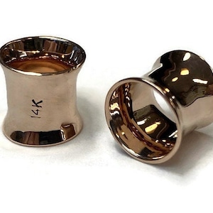 Solid 14 Karat Rose Gold Simple Gauges Tube Earrings ~ Hypoallergenic Stretched Lobes ~ Solid Pink Gold Plugs  ~ Sold as a Pair