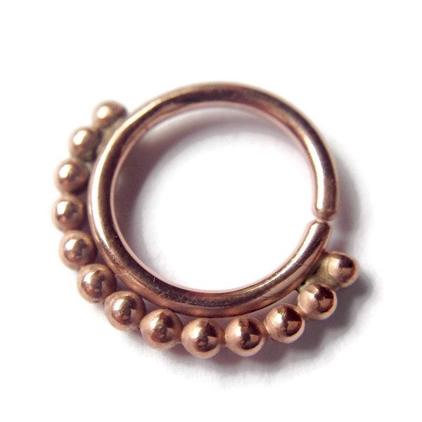 Solid 14 Karat Rose Gold Beaded Septum Ring - Nostril Piercing - Helix - Lip - Rook - Tragus - Daith - Conch