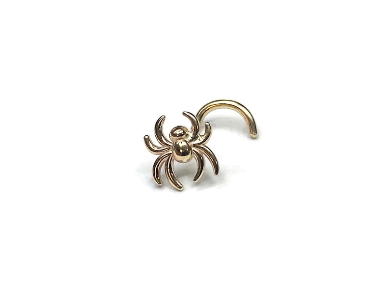 14K Yellow Spider Nose Stud ~ Solid Yellow Gold Arachnid Nose Screw ~ Pierced Nose Jewelry ~ Insect Body Jewelry ~ 14 Karat Gold Bug Jewelry