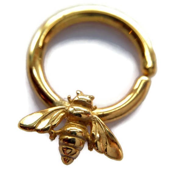 Gold Bee Septum Hoop ~ Bumblebee Body Jewelry ~ Yellow Gold Dipped Nose Ring ~ Diath Ring ~ Gold Dipped Sterling Silver or Solid 14K