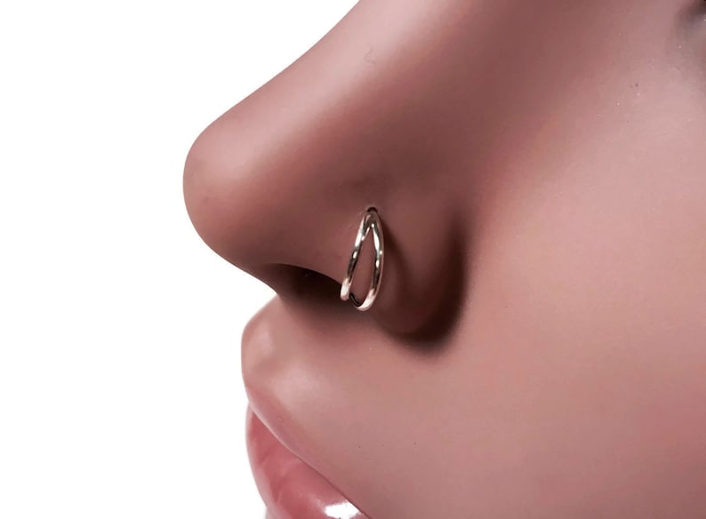 Silver Double Layered Nose Ring Double Nose Hoop Nickel-Free Solid Sterling Silver Nostril Piercing Nose Jewelry image 1