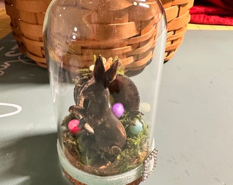 Easter Bunny glass dome decor piece