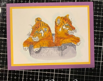 Purple and Gold Tiger Cubs Handmade Greeting Card