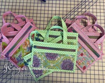 Handmade Quilted Project Bags Small Tula Pink Fabric Untamed Dark Pink