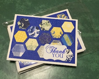 Thank you card pack of 8 yellow and blue