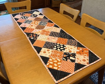 Handmade Pink Halloween Vibes "Hey Pumpkin" Quilted Table Runner Fabric by My Mind's Eye For Riley Blake