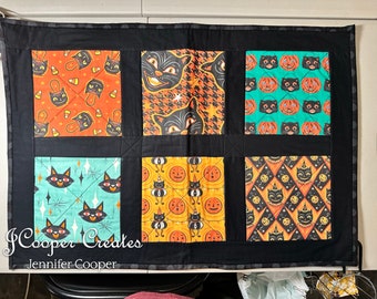 Retro Black Cat Quilted Table Runner Mat Handmade