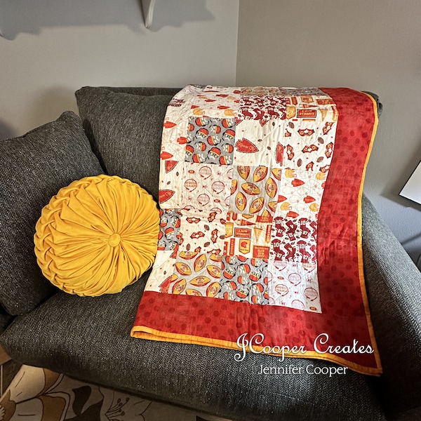 What a Catch PBS Fabrics Kansas City Champions Themed Handmade Quilted Blanket Couch Throw