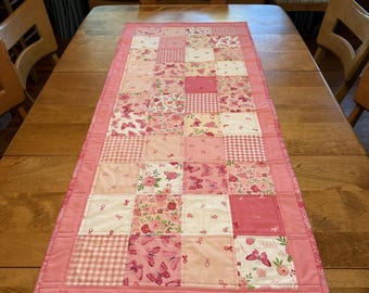 New Handmade Quilted Table Runner  53.5"L x22"W Riley Blake Strength in Pink Breast Cancer Awareness