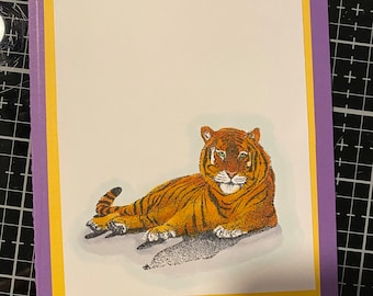 Hand made Purple and Gold Tigers Greeting Card