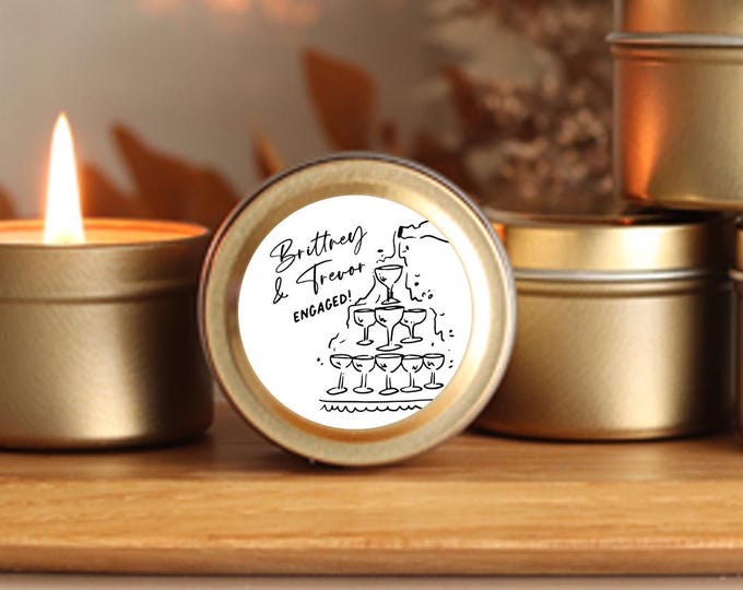 Engagement Party Favor Candle Tins - Hand drawn Engagement Candles | Engagement Candle Favors | Engagement Party Decor | Engagement Favors