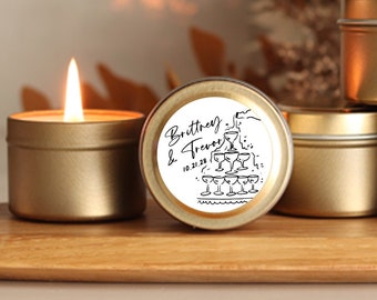 Wedding Favor Candle Tins Personalized Wedding Favor Candles for Wedding Personalized Bulk Wedding Favors Gold Tin Candles Hand drawn labels