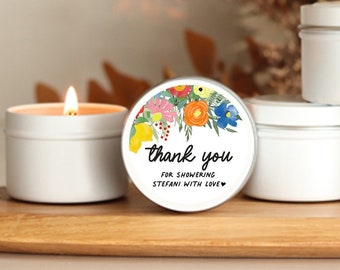 Baby Shower Favor Candle Tins, Bright Floral Baby Shower Favor, Personalized Baby Shower Candles for Shower Personalized Bulk Favor Candles