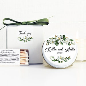 Wedding Favor Candles | Magnolia Wedding Favor Labels | Magnolia Favor Candles | Personalized Favor Candles | White Floral Candle Favors