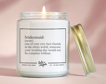 Bridesmaid Gifts, Bridesmaid Definition Candle, Bridal Party Gift Candle, Wedding Party Gift Candle, Bridesmaid Proposal Gift