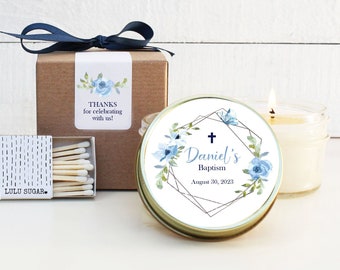 Baptism Favors | Baptism Candles | Blue Floral Baptism Candles | Boy Baptism Favors | Baptism Favor Idea | Christening Favor