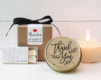 Personalized Wedding Favor Soy Candles: Thank You Gift, Boxed Favors