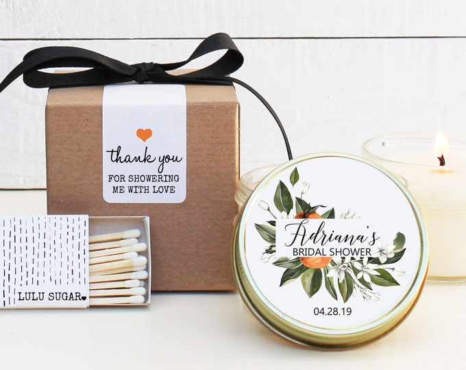 Bridal Shower Favors | Bridal Shower Candles | Orange Floral Favor Candles| Personalized Favor Candles | Citrus Candle Favors