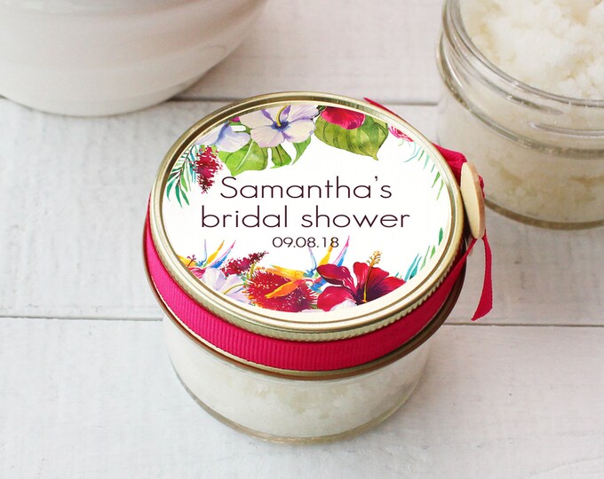 Bridal Shower Favor Body Polish | Tropical Flowers Favors - All-Natural, Vegan - Tropical Flowers Label | Vanilla Sugar Body Polish Favor