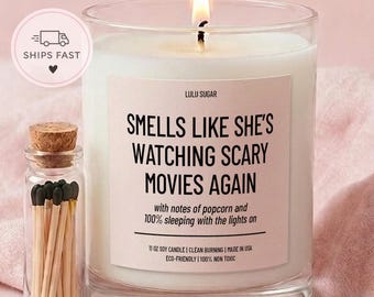 Watching Scary Movies Horror Movie Funny Fall Candle Spooky Season Gift Halloween Candle for Her