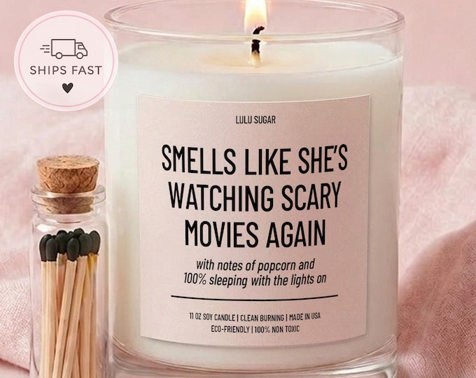 Watching Scary Movies Horror Movie Funny Fall Candle Spooky Season Gift Halloween Candle for Her