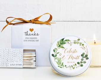 Wedding Favor Candles - Botanical Greenery Label Design - Personalized Wedding Favors | Soy Candle Favor | Boxed Wedding Favors