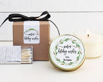Holiday Candles - Warm Holiday Wishes Design | Christmas Gift | Personalized Holiday Gift | Christmas Party Favors | Candle Favor