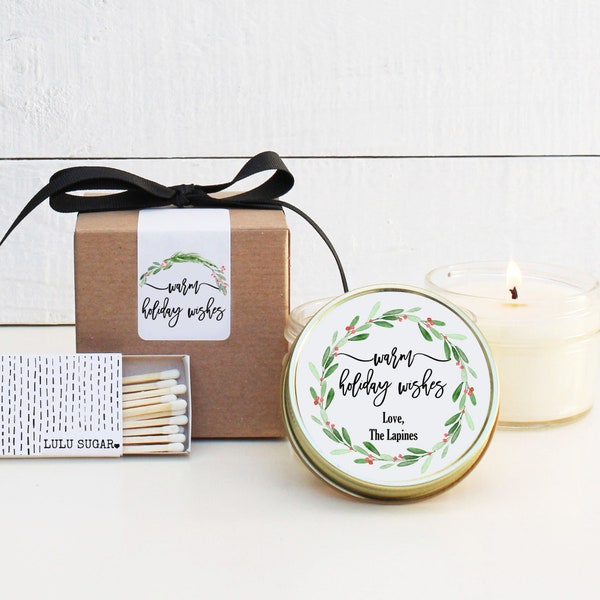 Holiday Candles - Warm Holiday Wishes Design | Christmas Gift | Personalized Holiday Gift | Christmas Party Favors | Candle Favor