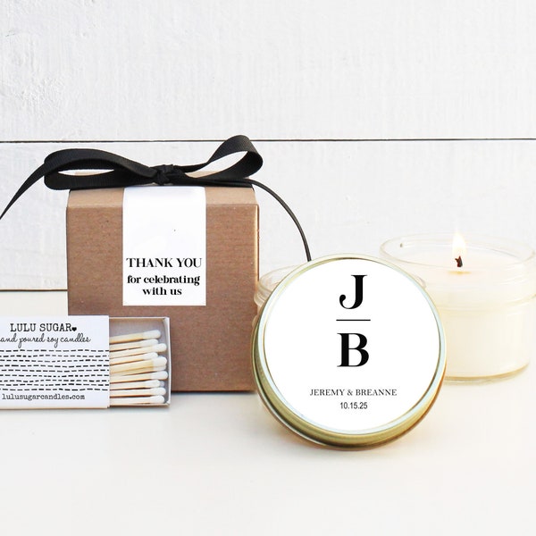 Wedding Favor Candles | Minimalist Wedding Favors | Personalized Wedding Favors | Soy Candle Favor | Boxed Wedding Favor | Initial Favors