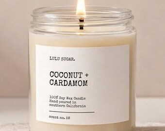 Coconut Cardamom Soy Candle, Scented Soy Candle Gift, Decorative Candle, Choose Your Scent