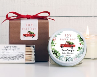 December Baby Shower Favor Candles - Joy It's A Boy Holiday Shower Favors - Personalized Baby Shower Favors | Winter Baby Shower Favors