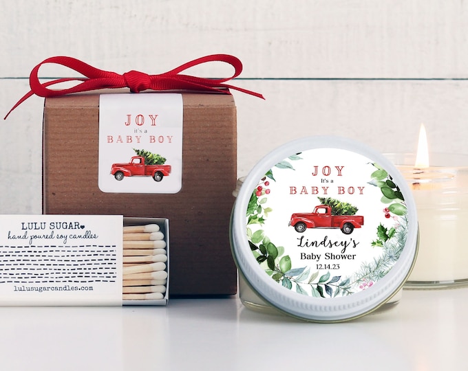 December Baby Shower Favor Candles - Joy It's A Boy Holiday Shower Favors - Personalized Baby Shower Favors | Winter Baby Shower Favors