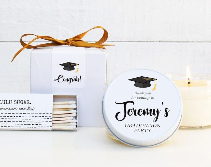 Graduation Party Favors | Graduation Cap Label Design | Graduation Favor Candles | Personalized Graduation Favors | Class of 2023 Favors
