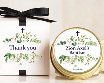 Baptism Favors for Guests Boy Baptism Party Favors Bulk Candle Greenery Christening Communion Favor