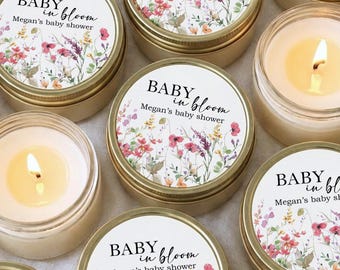 Baby Shower Candle Favors Baby in Bloom Candle Favors Personalized Baby Shower Favors Custom Name Floral Shower Gifts
