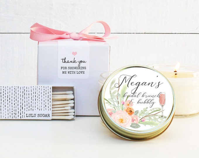 Bridal Shower Favors | Bridal Brunch and Bubbly Label Design | Bridal Brunch Favors| Personalized Favor Candles | Soy Candle Favors