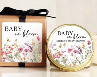 Personalized Baby Shower Candle Favors Baby in Bloom Favors Custom Floral Baby Shower Gifts Boxed Candle Favors
