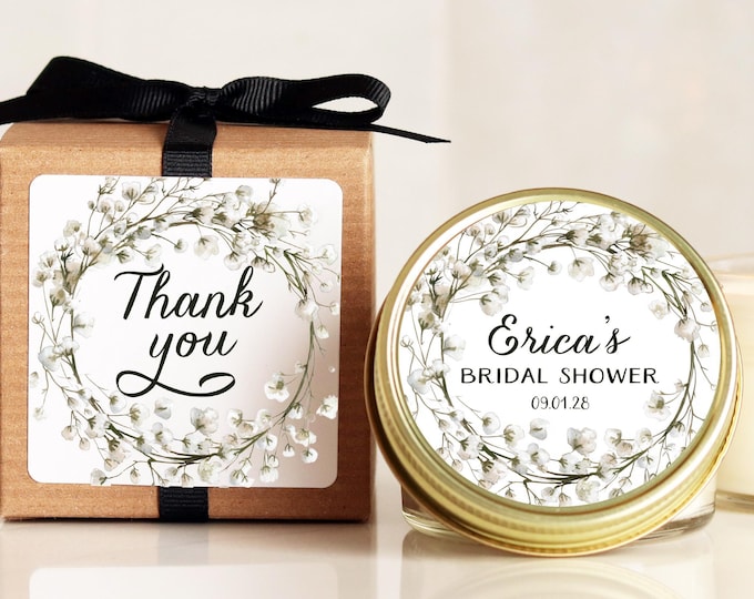 Personalized Bridal Shower Favors for Guests Candle Favor: Baby's Breath Design