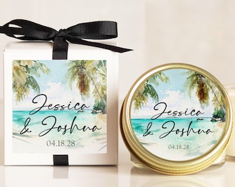 Personalized Beach Wedding Favor Candles: Tropical Soy Wax Candles
