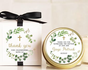 Personalized Baptism Favor Candle: Soy Wax Christening Gift