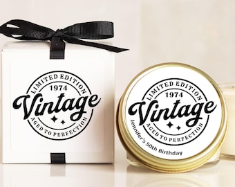 50th Birthday Party Favors for Guests Personalized Candle Favor Vintage Year Label 30th, 40th, 60th, 70th Birthday