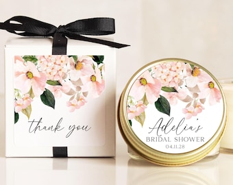 Blush Hydrangea Bridal Shower Favor Candles: Personalized Soy Candle