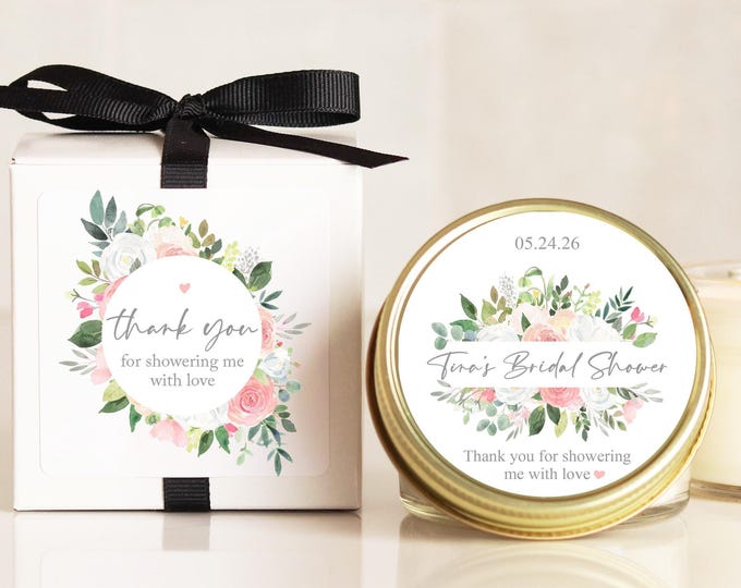 Bridal Shower Favors for Guests Personalized Favor Candles Pink Floral Design